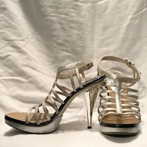 Michael Kors strappy silver leather heels